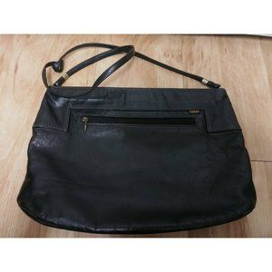 SAS Leather Shoulder Bag BLACK Purse VINTAGE hinge